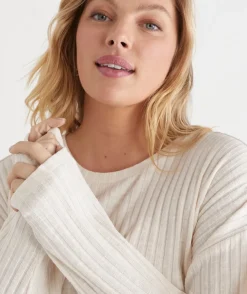 Self-Stripe Curve Hem Long Sleeve Top