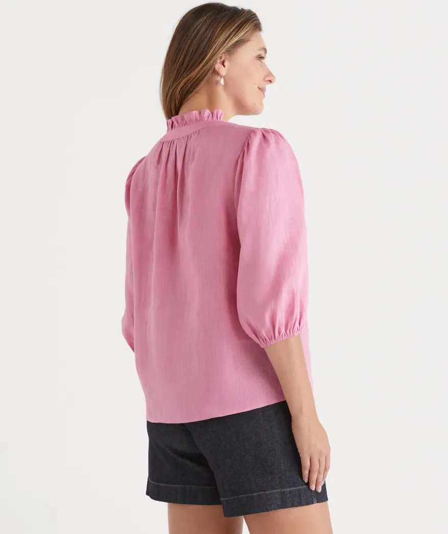 Shirred Shoulder 3/4 Sleeve Top