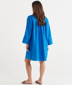 Shirred Shoulder Long Sleeve Dress