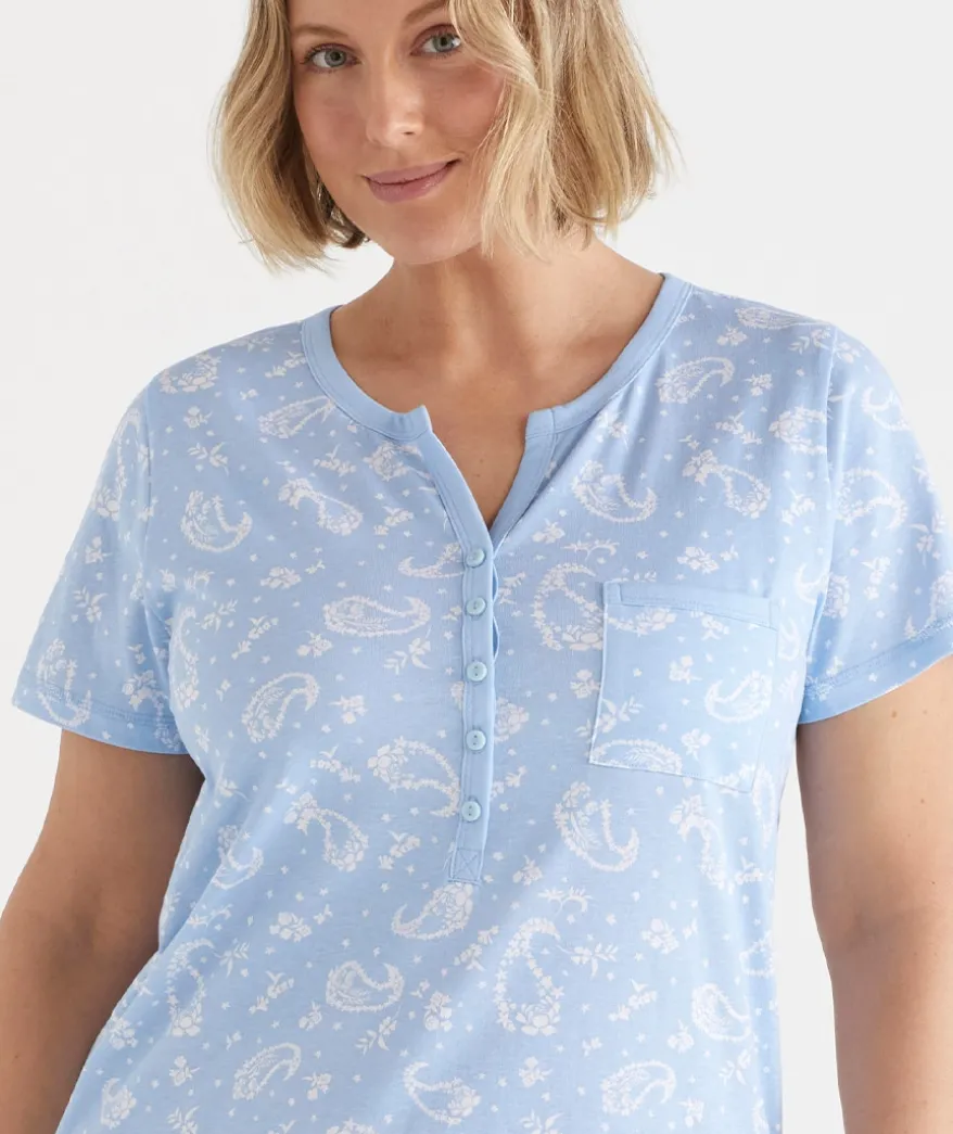 Short Sleeve Paisley Placket Nightie