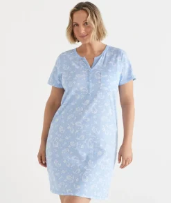 Short Sleeve Paisley Placket Nightie