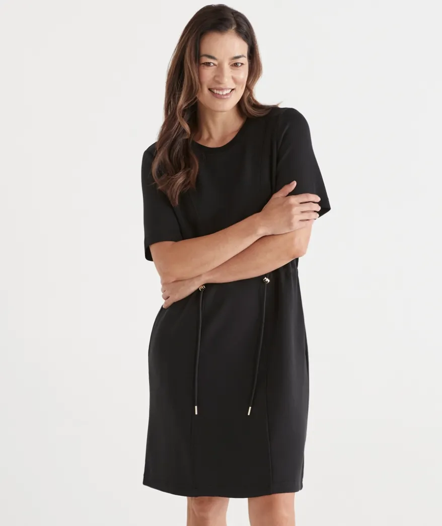 Short Sleeve Stretch Jersey Dress - Black