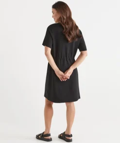 Short Sleeve Stretch Jersey Dress - Black