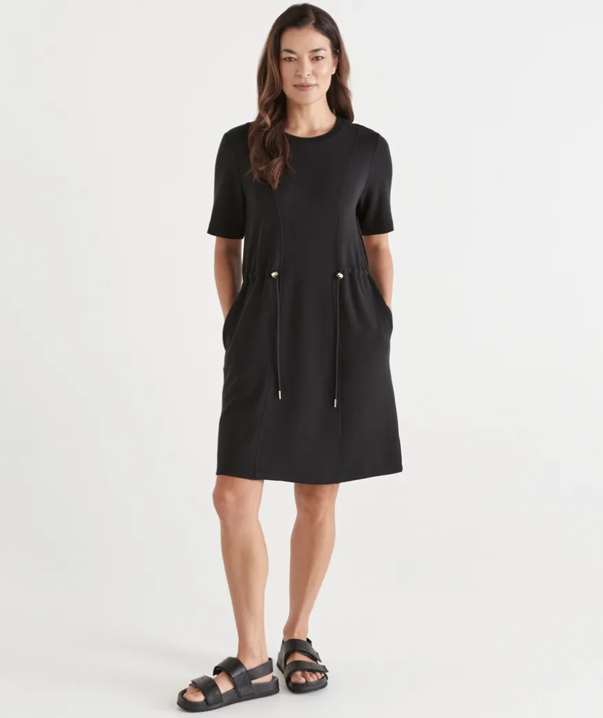 Short Sleeve Stretch Jersey Dress - Black