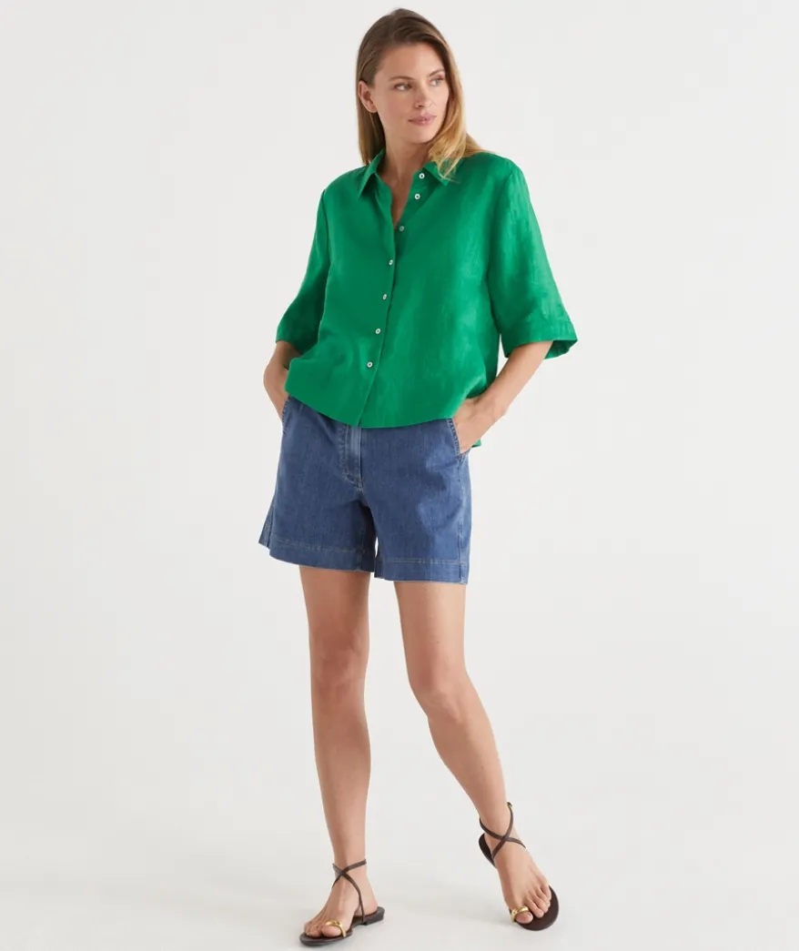 Slant Pocket Denim Short - Mid Wash