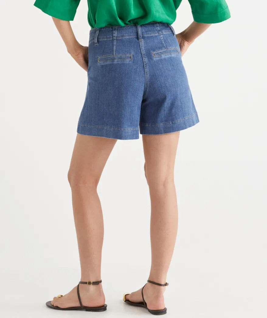 Slant Pocket Denim Short - Mid Wash