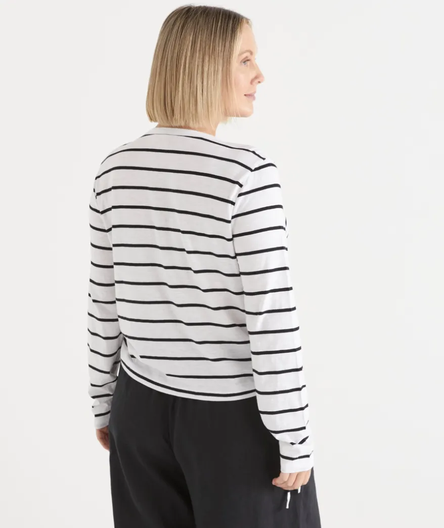 Slub Stripe Long Sleeve Ruched Top