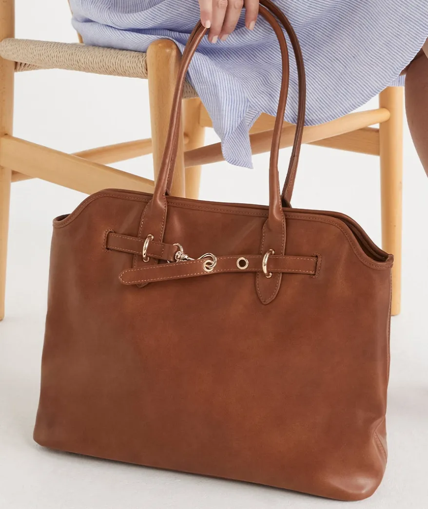 Snap-Hook Strap Tote Bag - Caramel