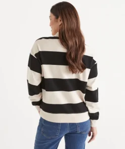 Stripe Rugby Button Jumper - Black/Natural