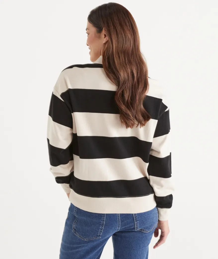 Stripe Rugby Button Jumper - Black/Natural