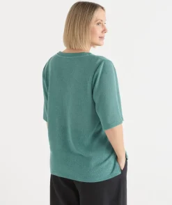 Textured Button Up Short Sleeve Top