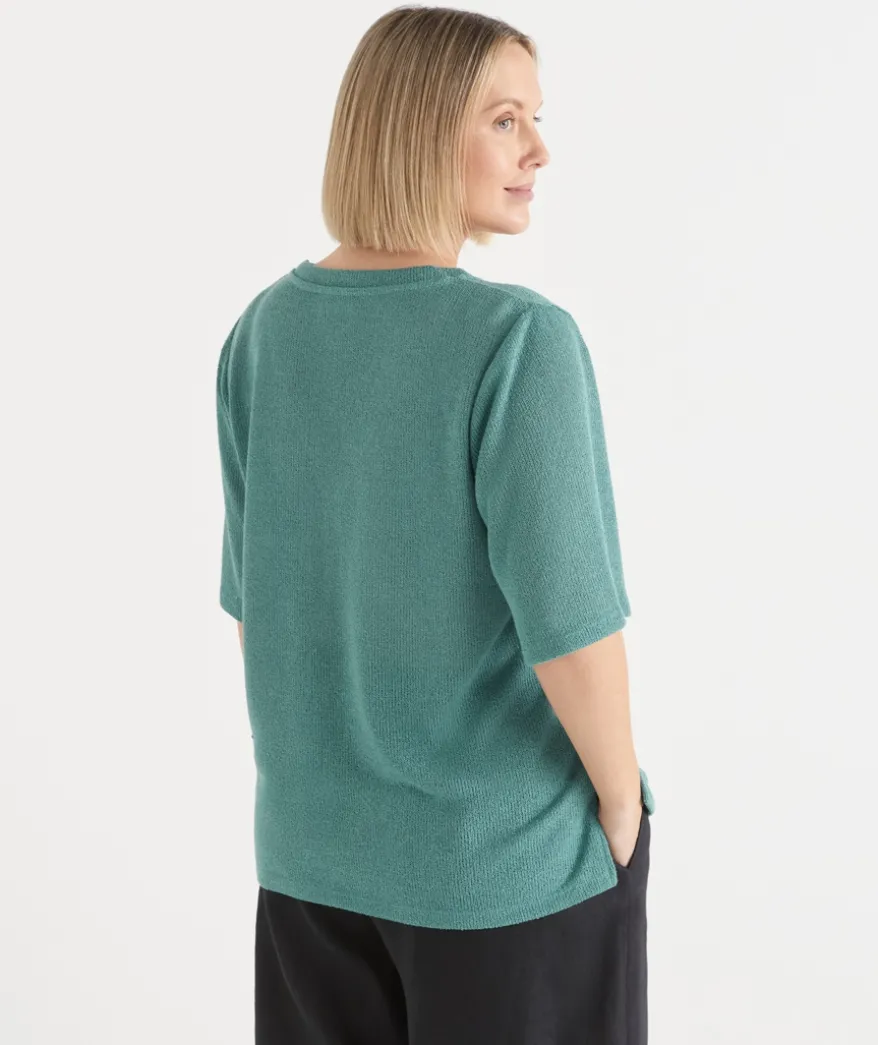 Textured Button Up Short Sleeve Top