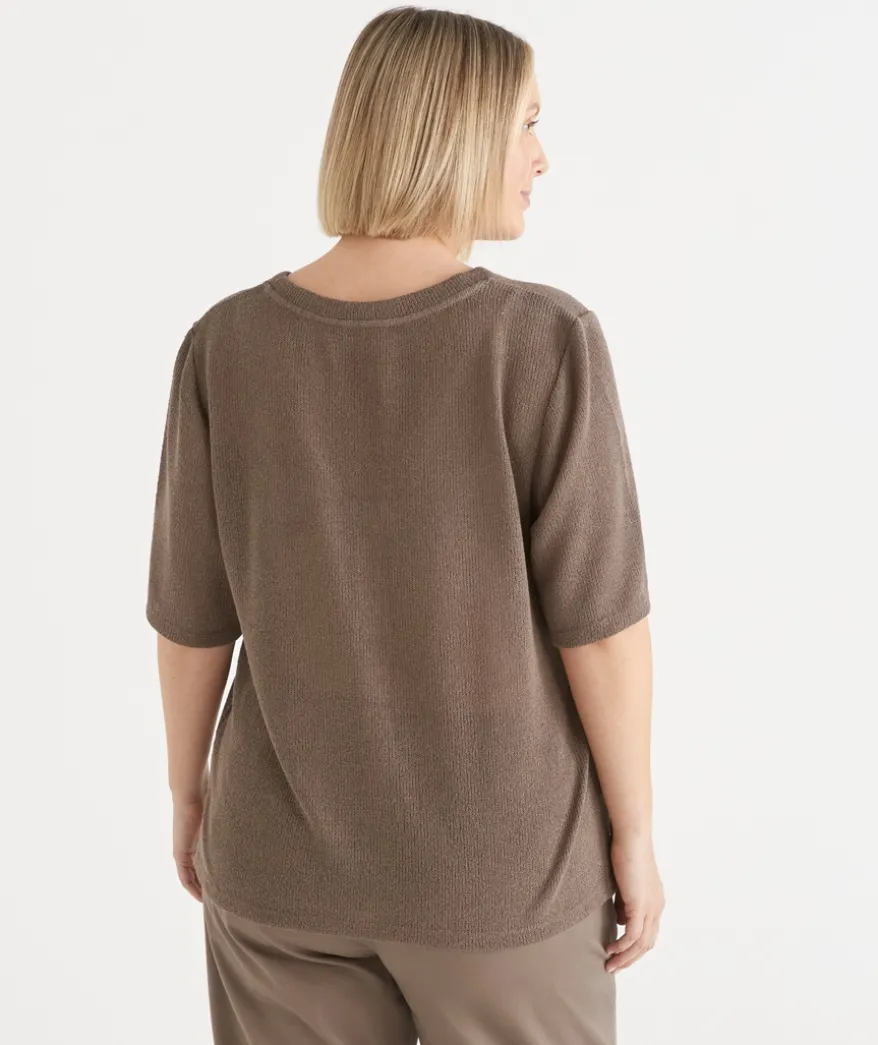 Textured Button Up Short Sleeve Top