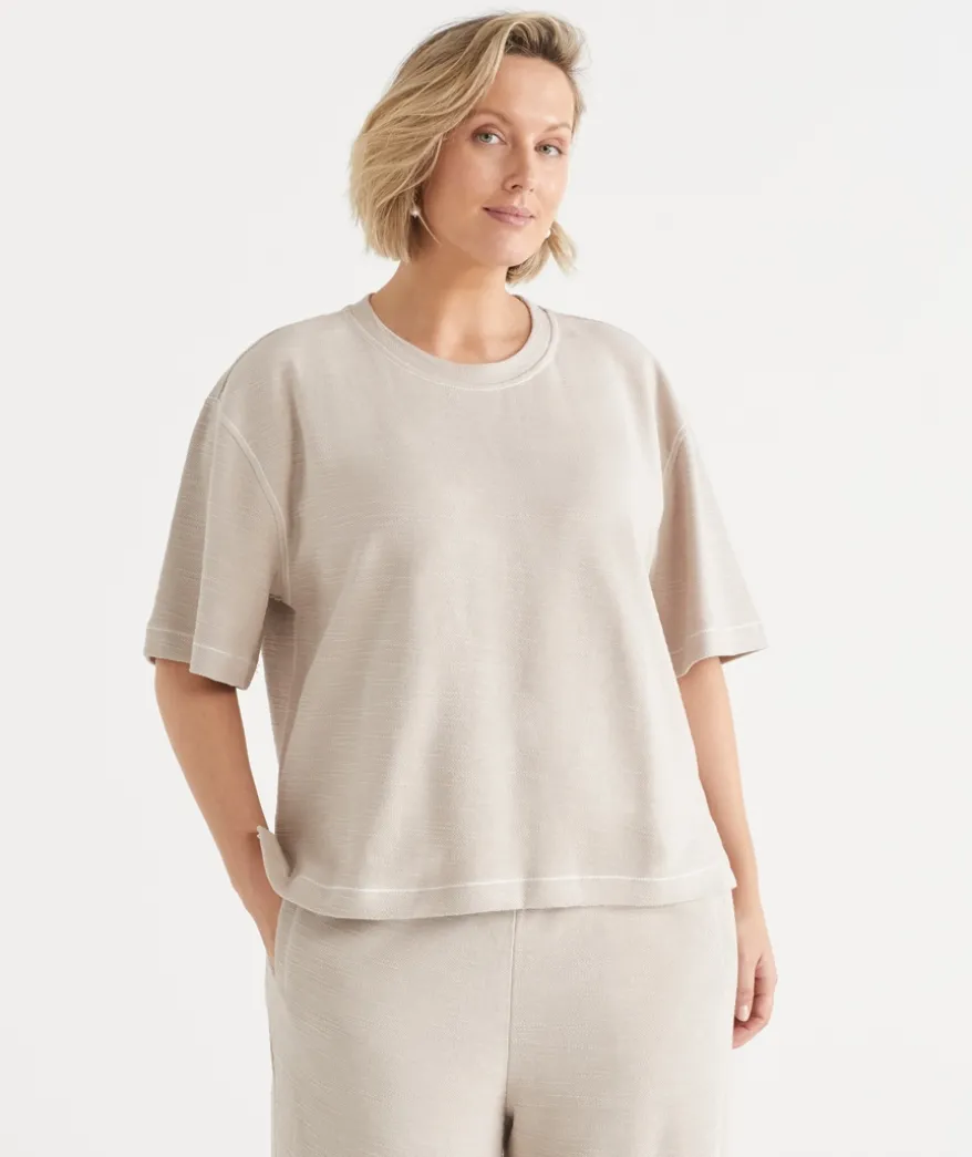 Textured Contrast Stitch Short Sleeve Top