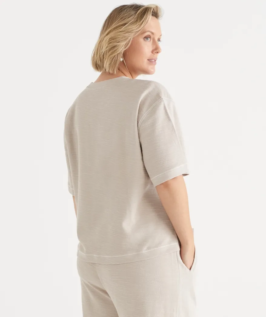 Textured Contrast Stitch Short Sleeve Top