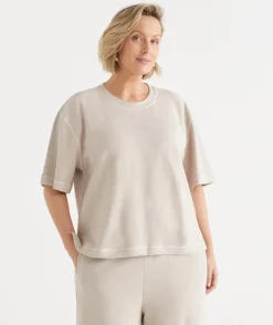 Textured Contrast Stitch Short Sleeve Top