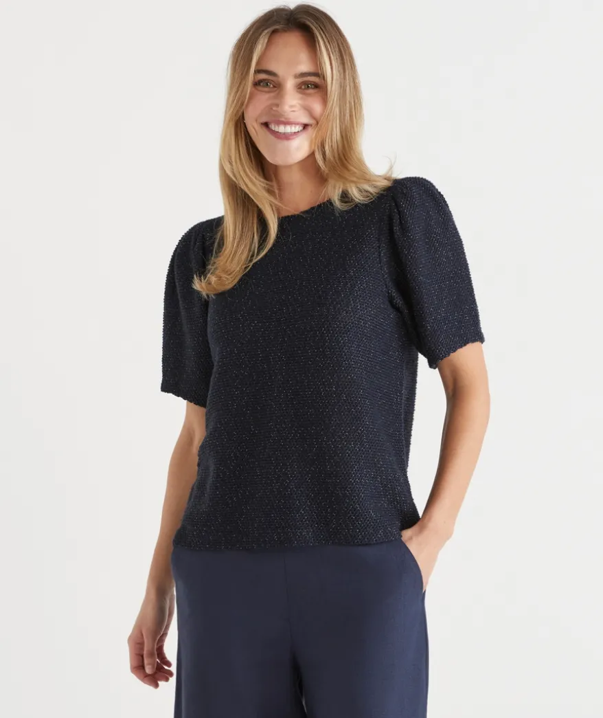 Textured Puff Short Sleeve Top - Parchment