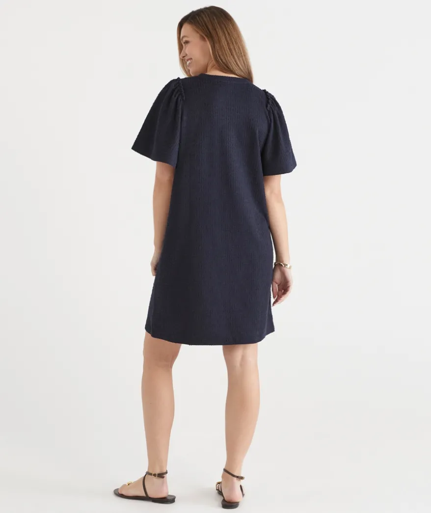 Textured Short Sleeve Flutter Dress