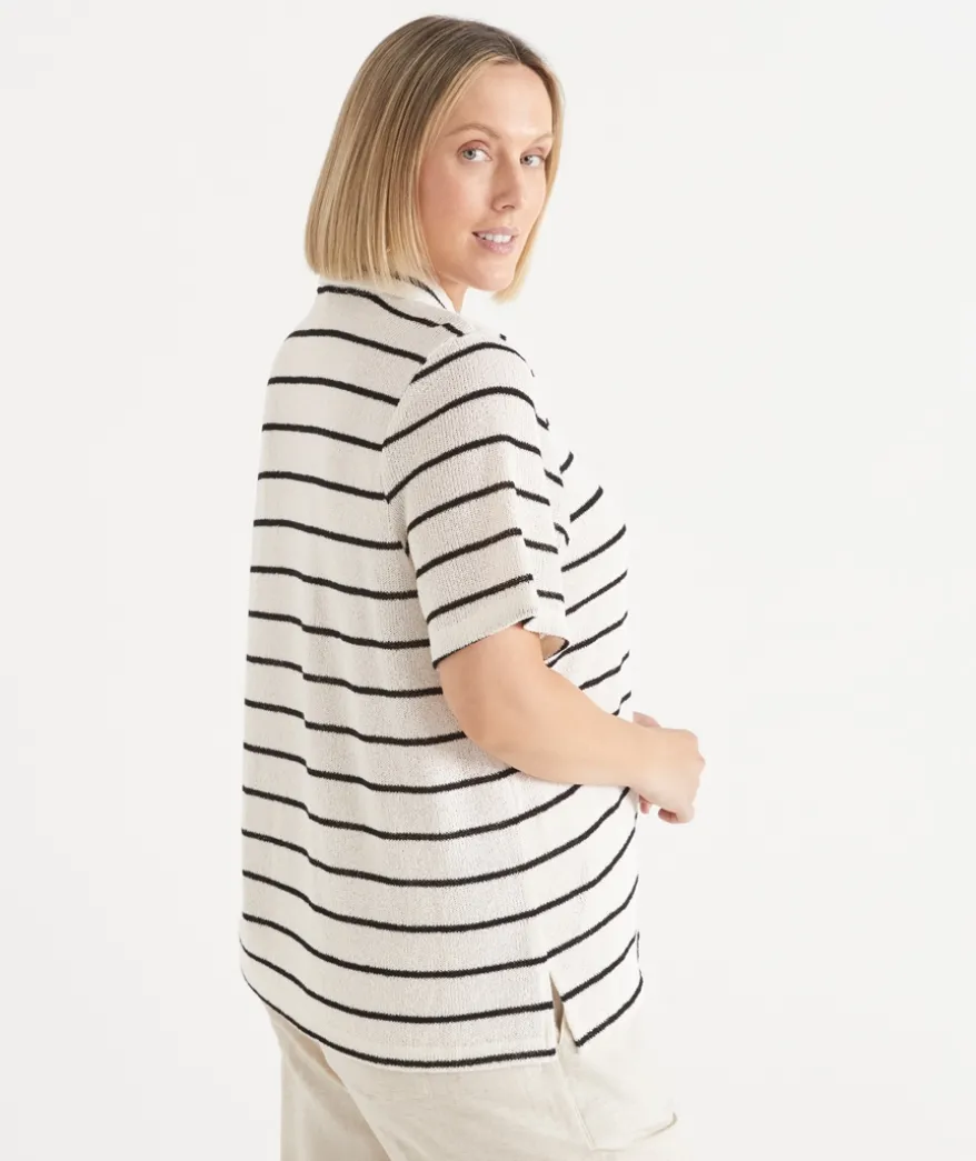 Textured Stripe Polo Top