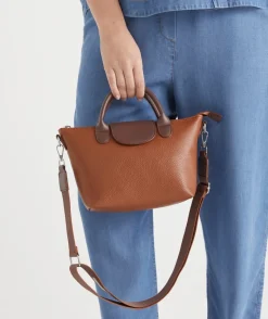 Two-Tone Faux Leather Tote Bag - Brown