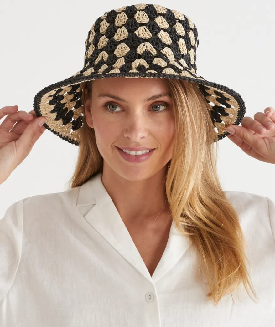 Two-Tone Raffia Bucket Hat