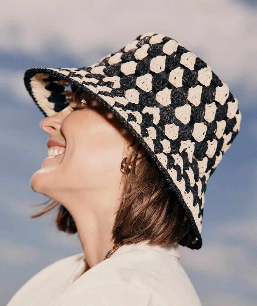 Two-Tone Raffia Bucket Hat