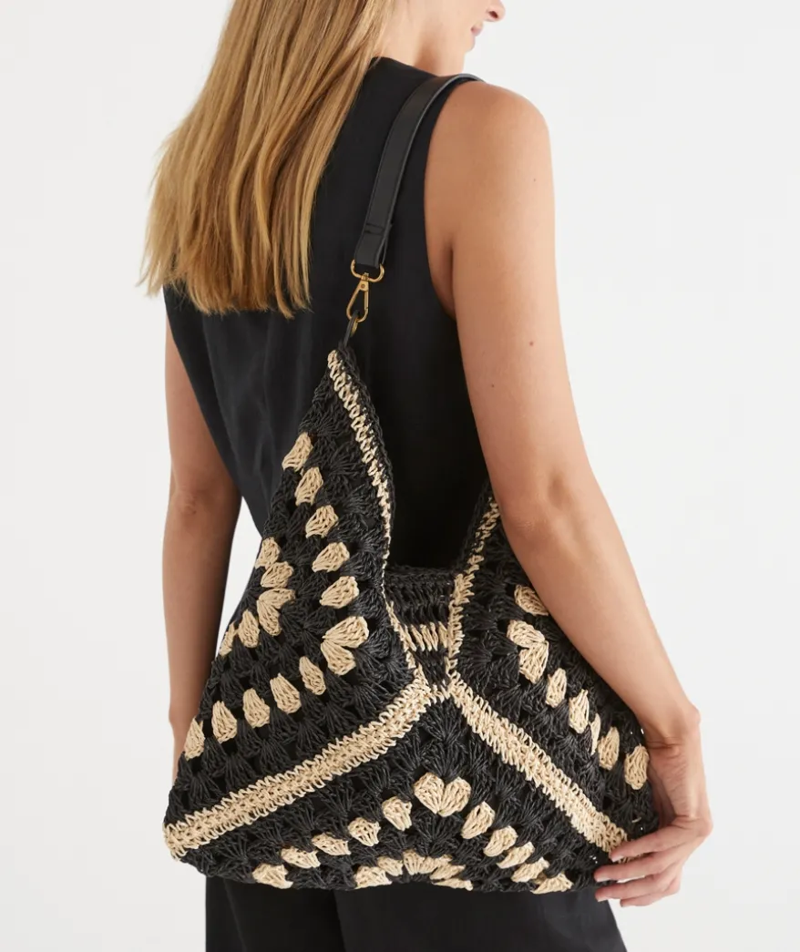 Two-Tone Raffia Shoulder Bag