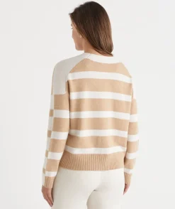 V Neck Contrast Stripe Cardigan