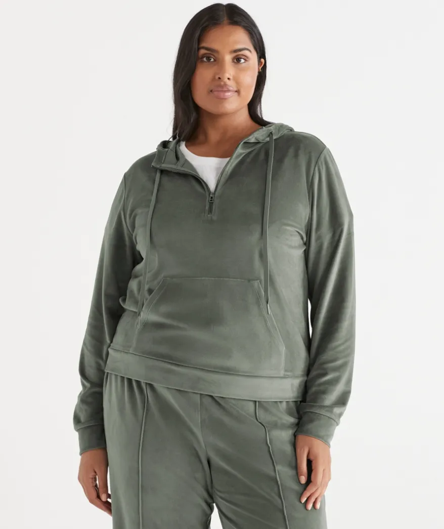 Velour Quarter-Zip Jumper - Light Khaki