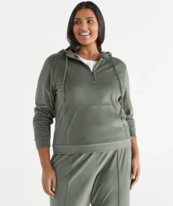 Velour Quarter-Zip Jumper - Light Khaki