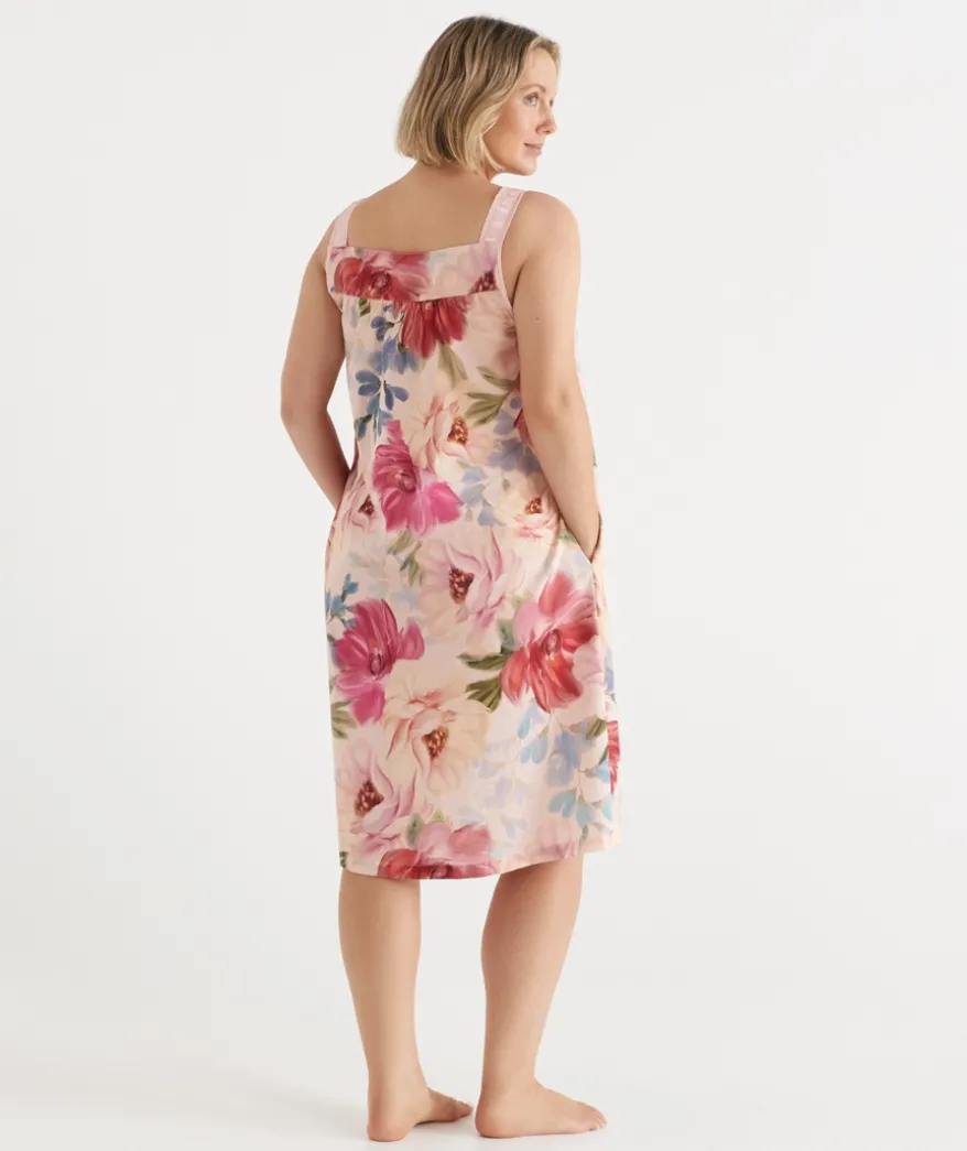 Vintage Floral Sleeveless Nightie - Pink